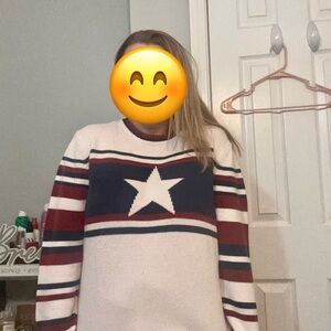 Duck Head Cream Sweater with Red and Navy Trim